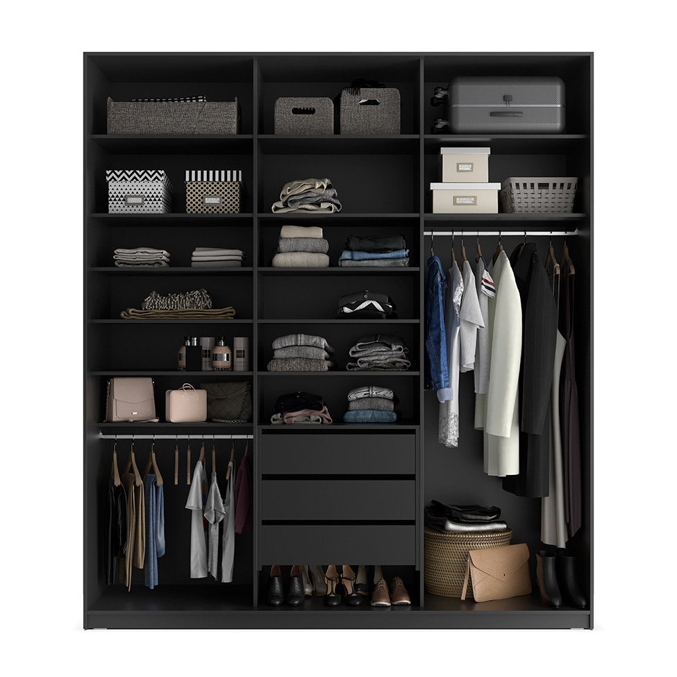 Guarda-Roupa Closet 100% MDF 3 Gavetas Preto 209 cm