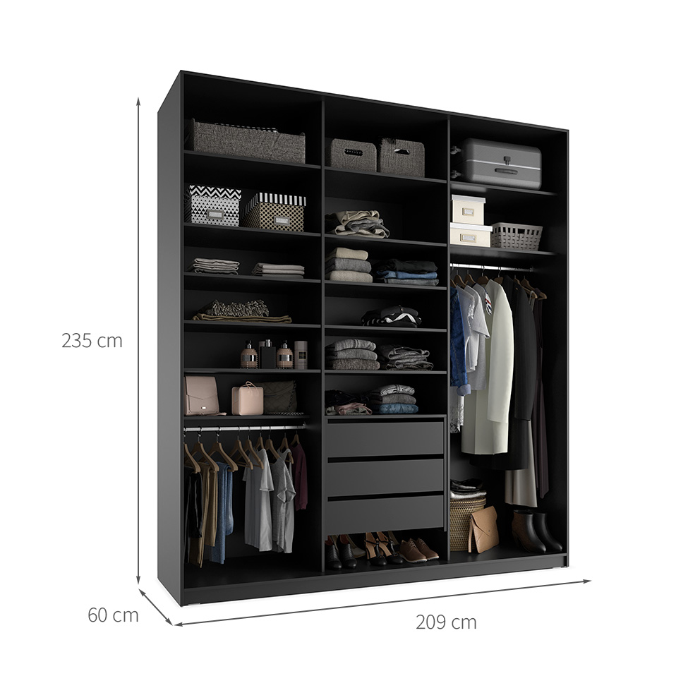 Guarda-Roupa Closet 100% MDF 3 Gavetas Preto 209 cm