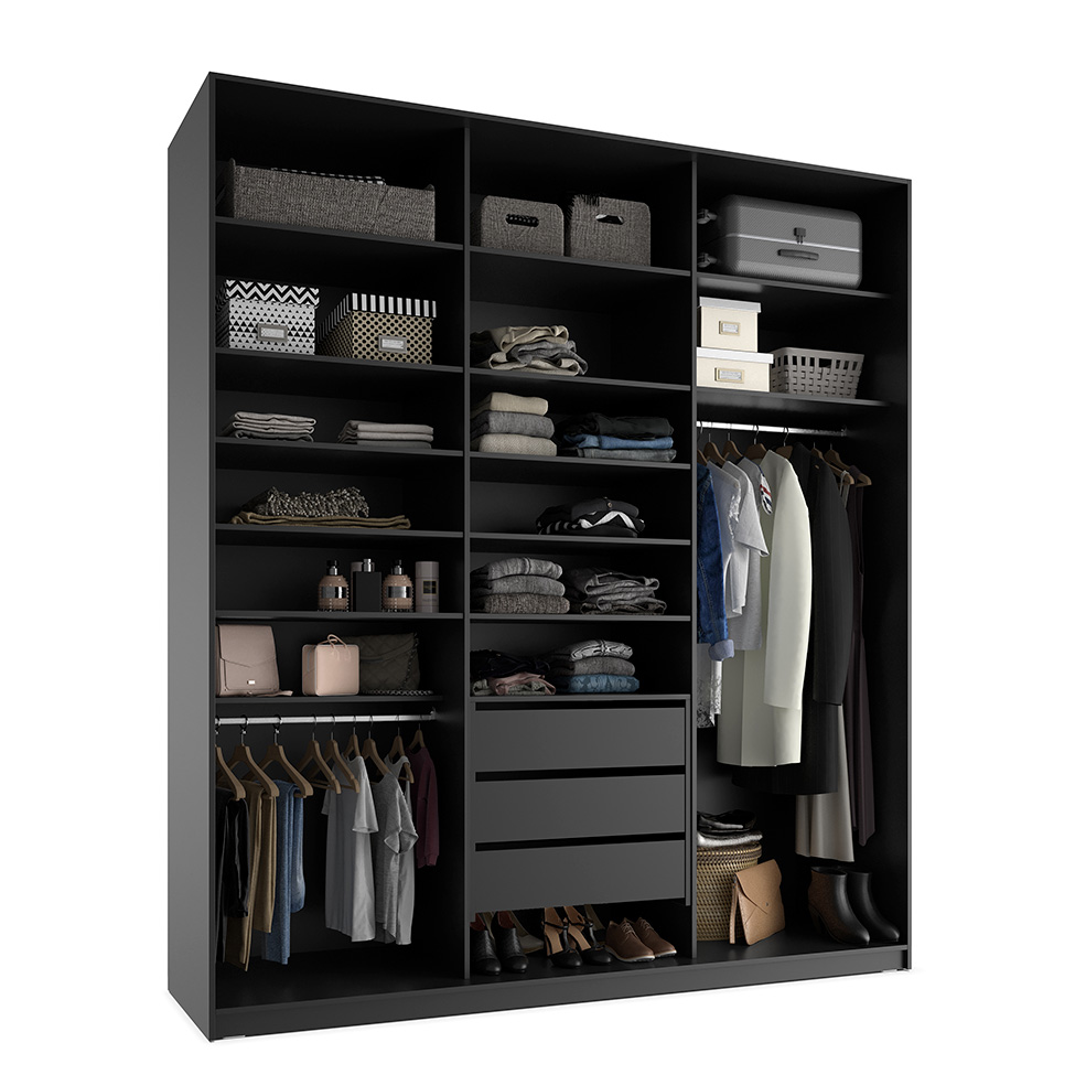 Guarda-Roupa Closet 100% MDF 3 Gavetas Preto 209 cm