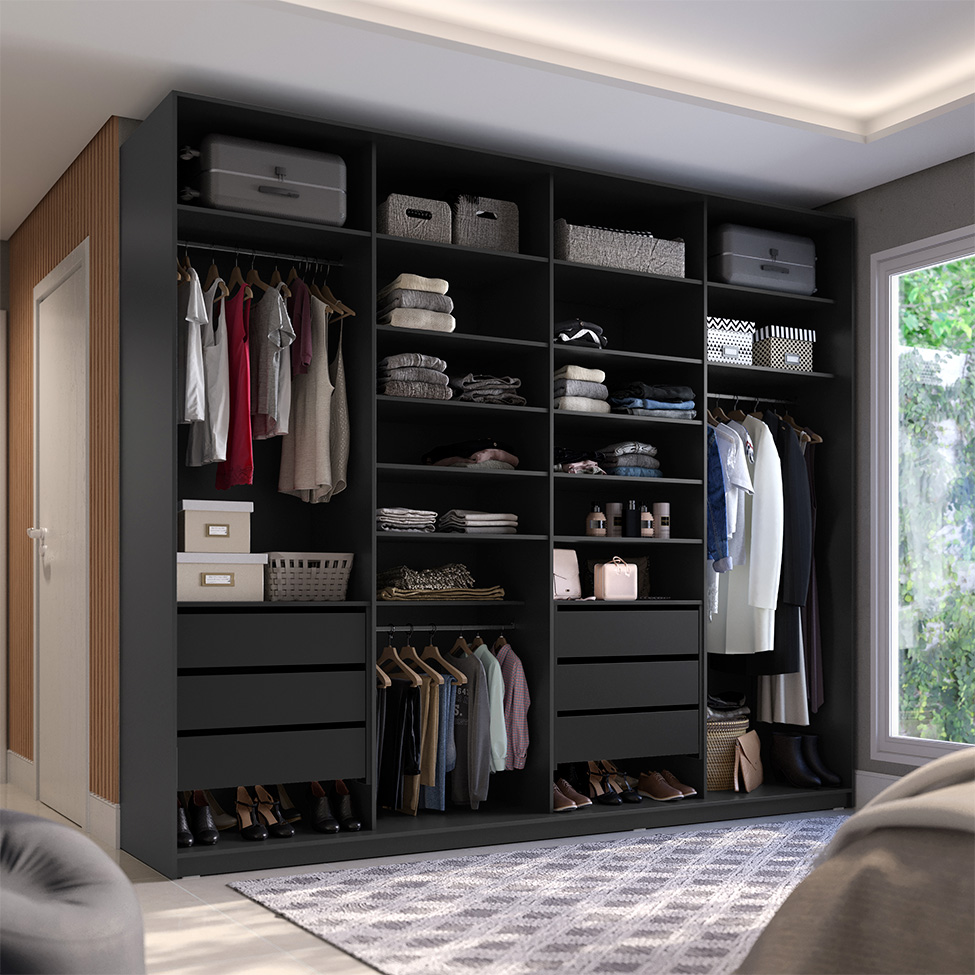 Guarda-Roupa Closet 100% MDF 6 Gavetas Preto