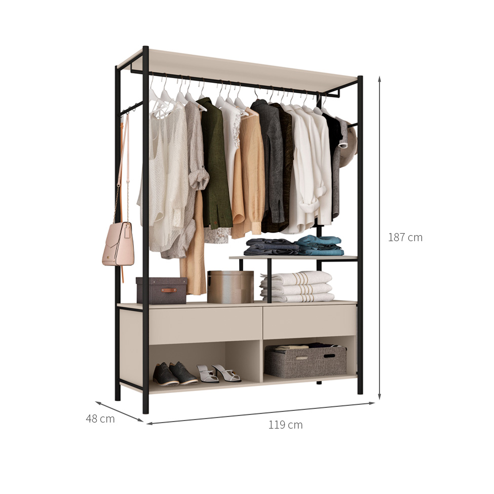 Guarda-Roupa Closet Barcelona 2 Gavetas Off White e Preto