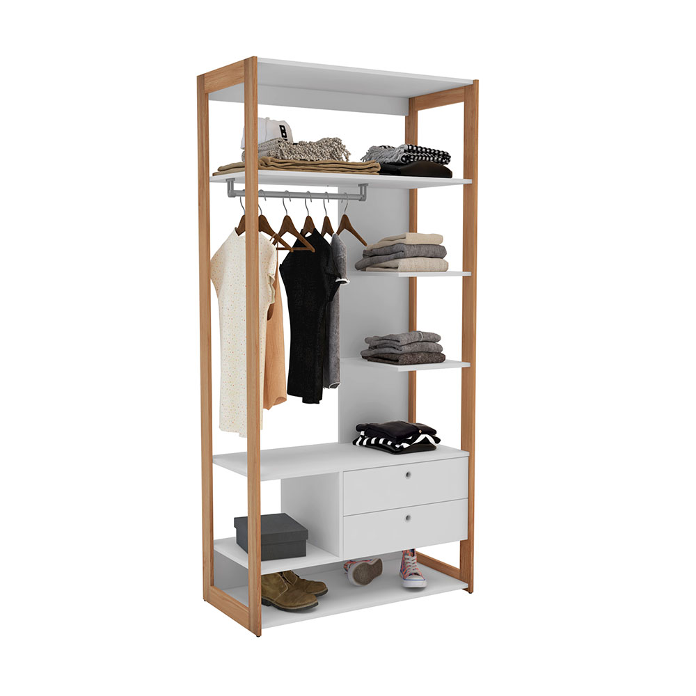 Guarda-Roupa Closet Cali 2 Gavetas Branco e Aveiro 93cm