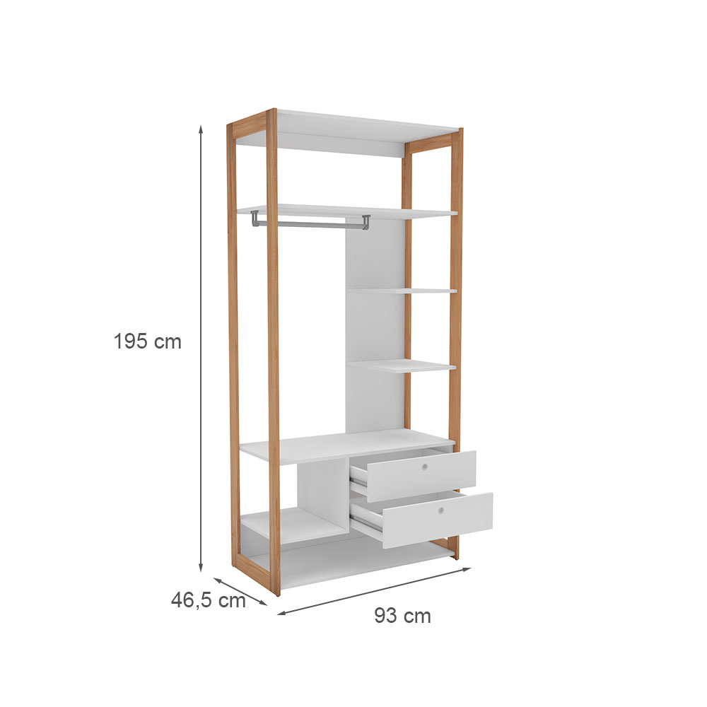 Guarda-Roupa Closet Cali 2 Gavetas Branco e Aveiro 93cm