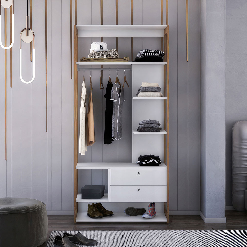 Guarda-Roupa Closet Cali 2 Gavetas Branco e Aveiro 93cm