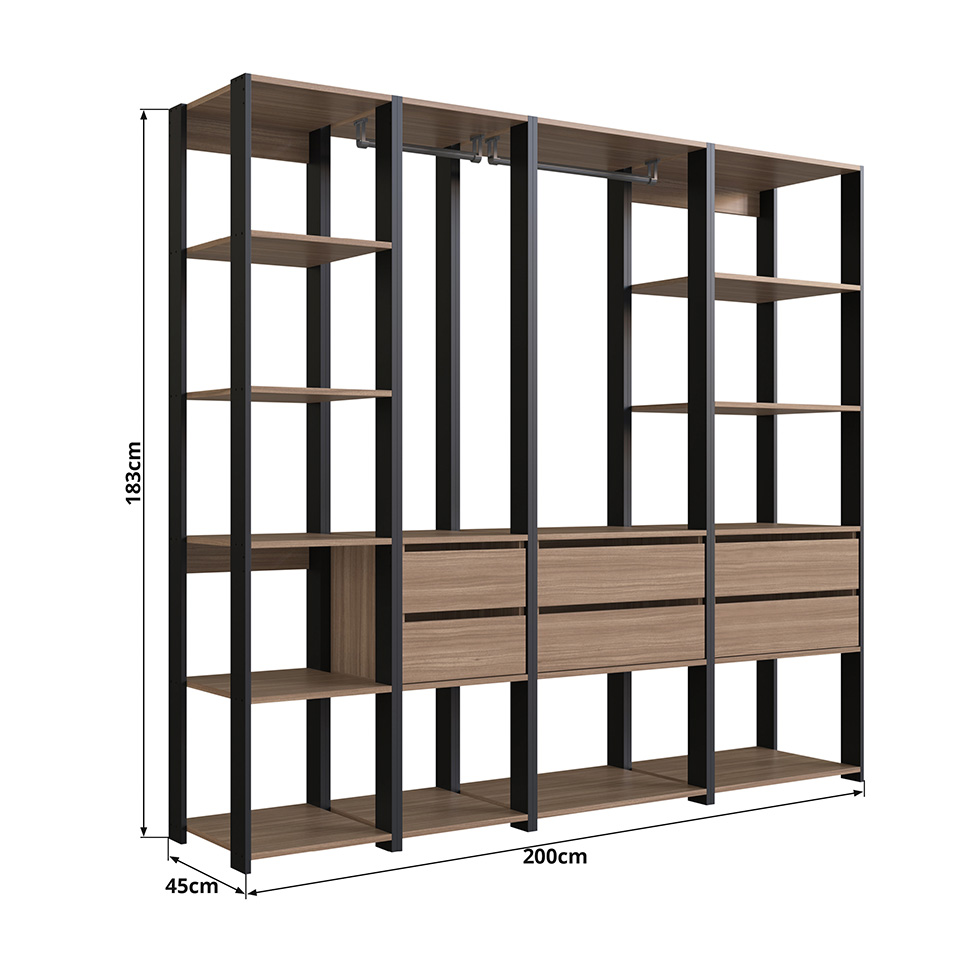 Guarda-Roupa Closet Easy 6 Gavetas Preto e Montana