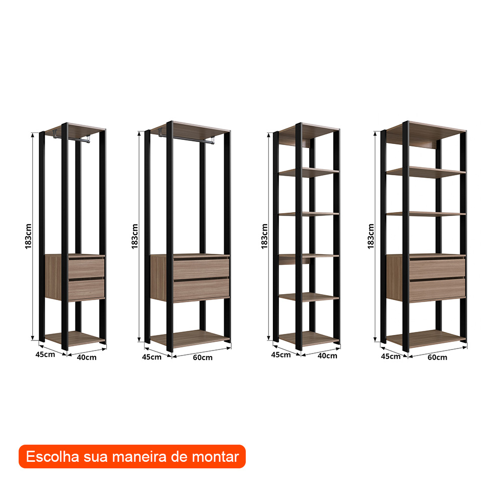 Guarda-Roupa Closet Easy 6 Gavetas Preto e Montana