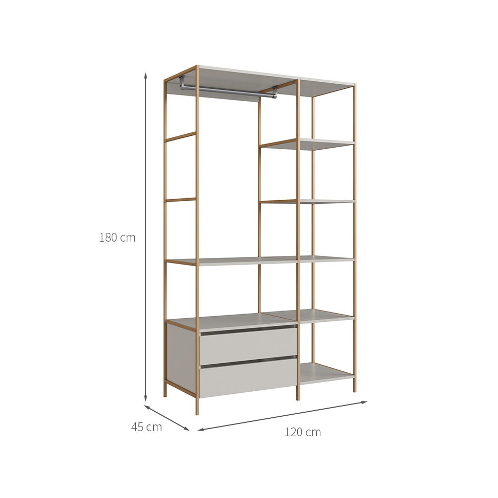 Guarda-Roupa Closet Industrial Glam 2 Gavetas Arenas e Dourado