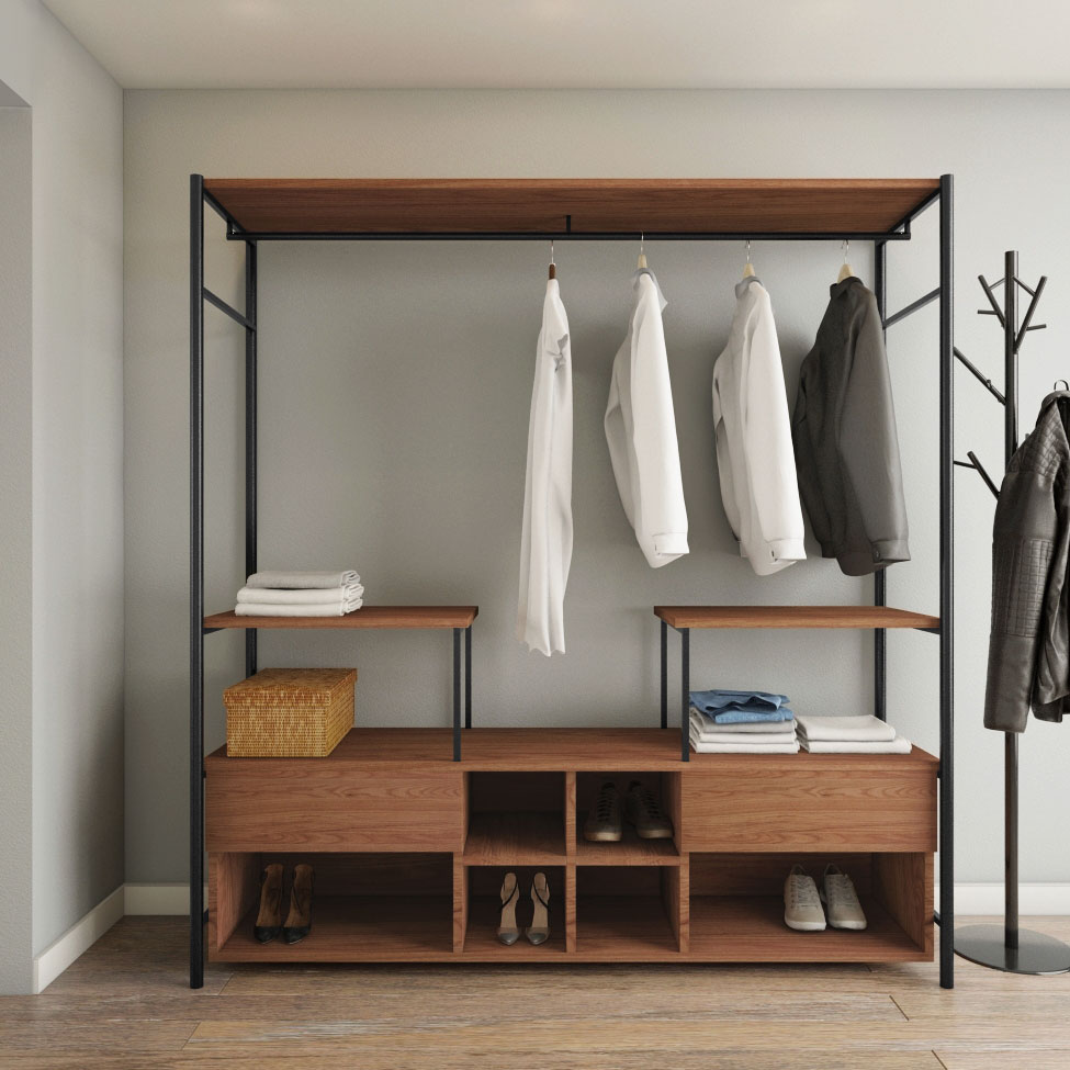 Guarda-Roupa Closet Modulado Barcelona Casal 2 GV Madeira e Preto