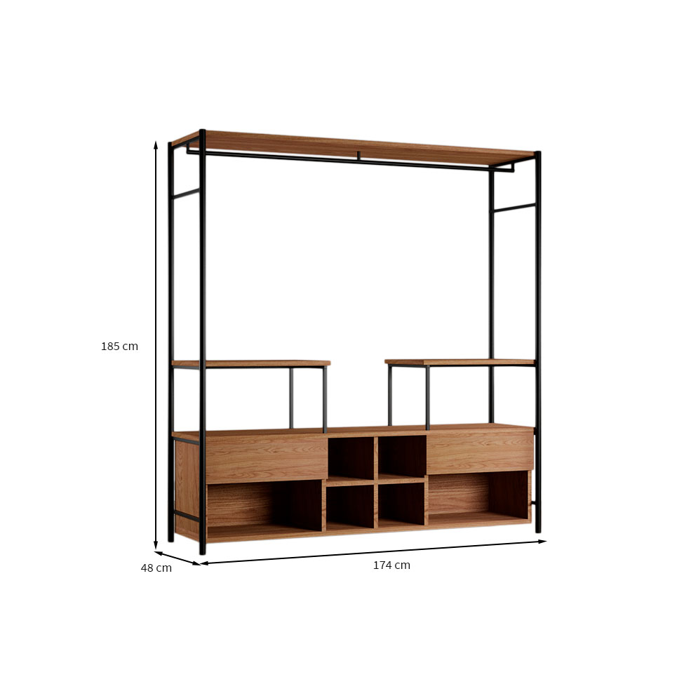 Guarda-Roupa Closet Modulado Barcelona Casal 2 GV Madeira e Preto
