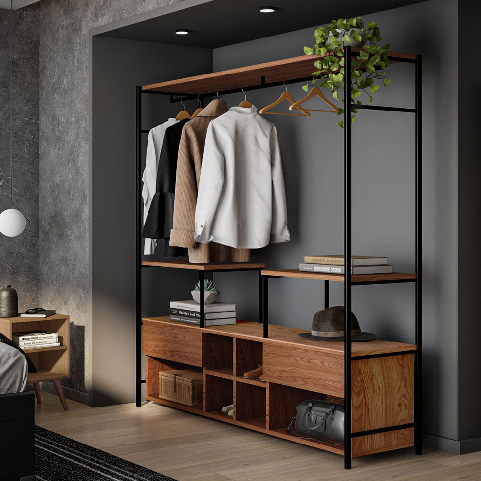 Guarda-Roupa Closet Modulado Barcelona Casal 2 GV Madeira e Preto