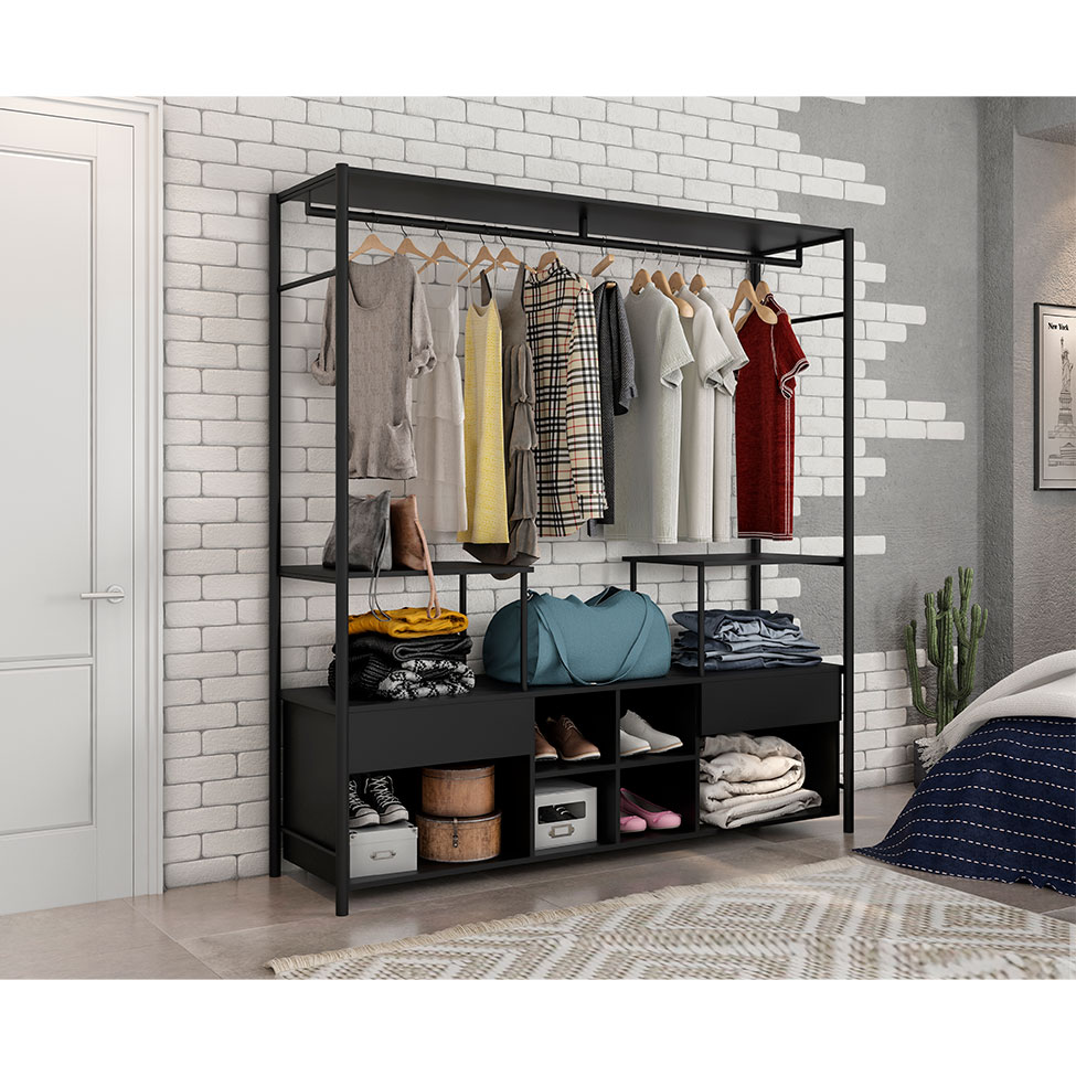 Guarda-Roupa Closet Modulado Barcelona Casal 2 Gavetas Preto