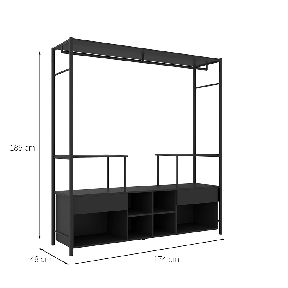 Guarda-Roupa Closet Modulado Barcelona Casal 2 Gavetas Preto