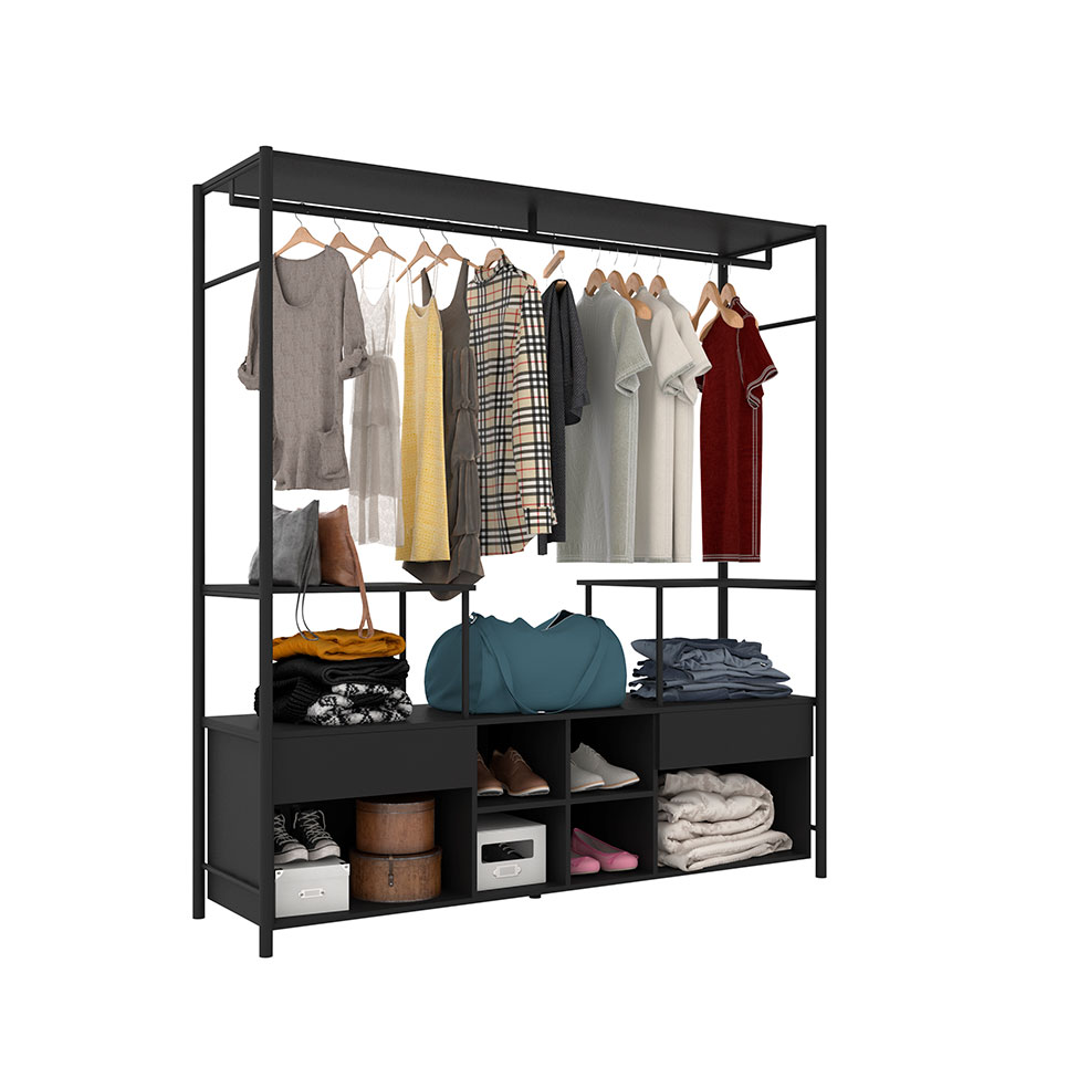 Guarda-Roupa Closet Modulado Barcelona Casal 2 Gavetas Preto
