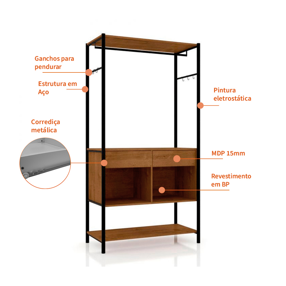Guarda-Roupa Closet Modulado Barcelona e Guarda-Roupa Closet Modulado Paris 4 Gavetas Preto e Demolição