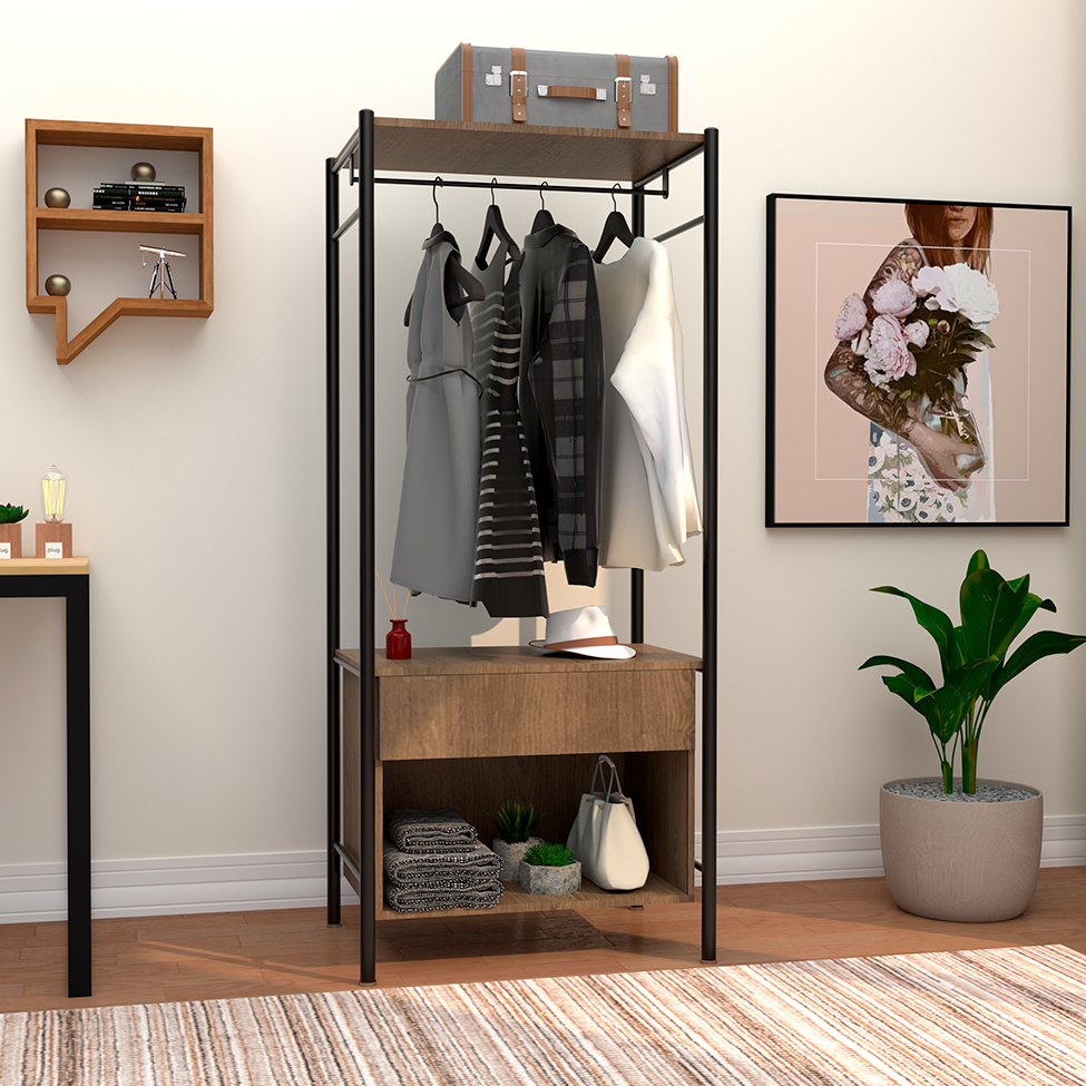 Guarda-Roupa Closet Modulado Berlim 1 Gaveta Preto e Demolição