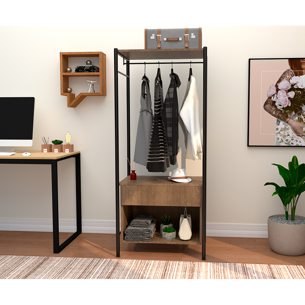 Guarda-Roupa Closet Modulado Berlim 1 Gaveta Preto e Demolição