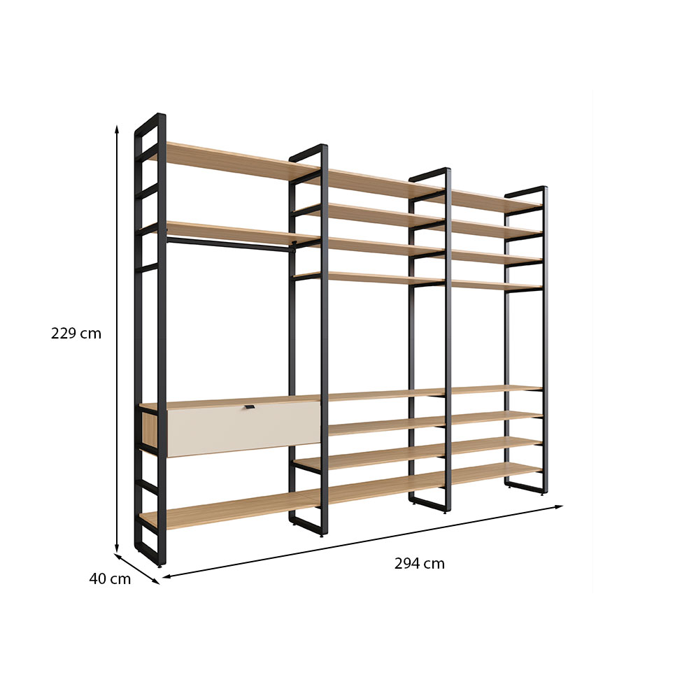 Guarda-Roupa Closet Modulado Industrial Philly 1 GV Cedro e Off White 294 cm