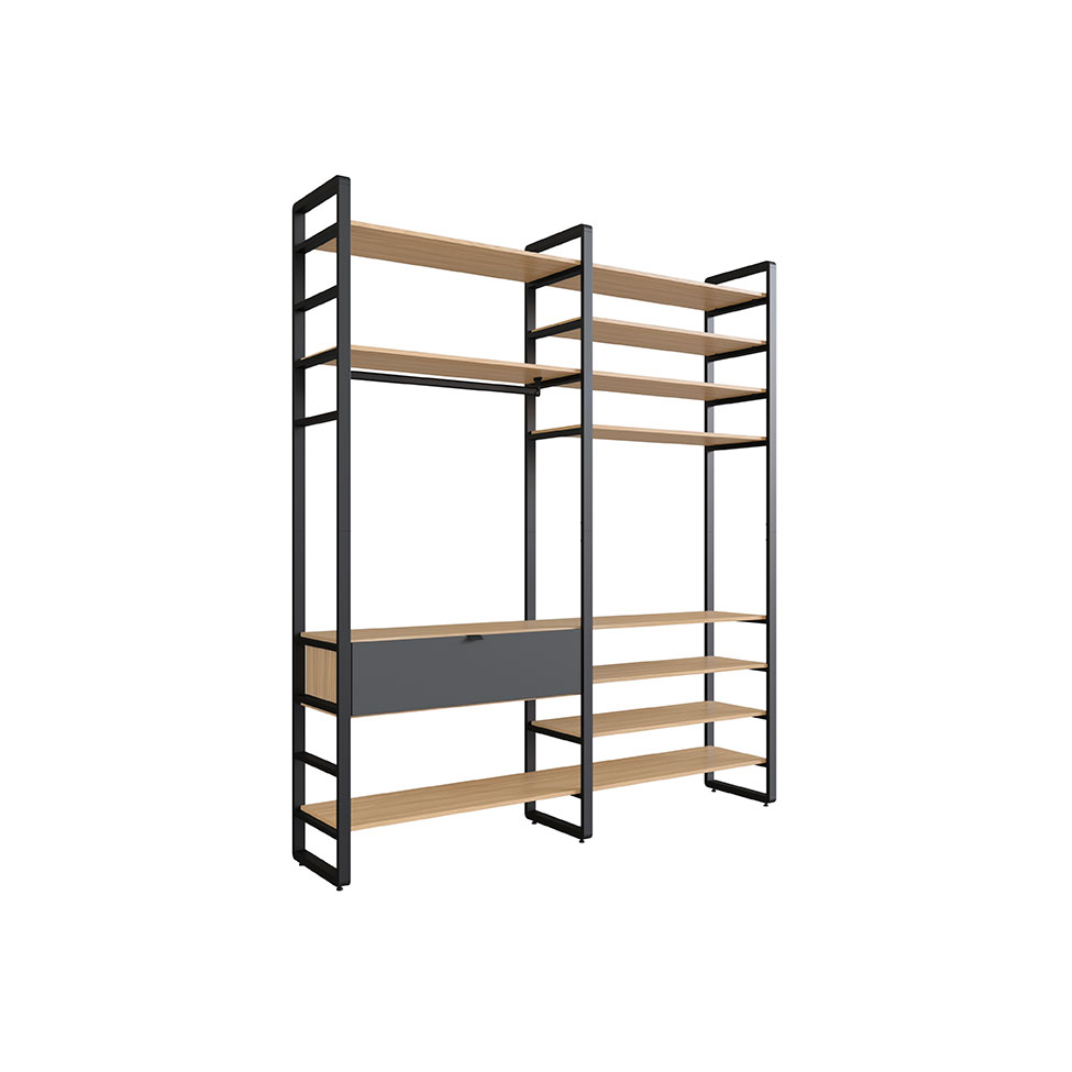 Guarda-Roupa Closet Modulado Industrial Philly 1 Gaveta Cedro e Grafite 197 cm