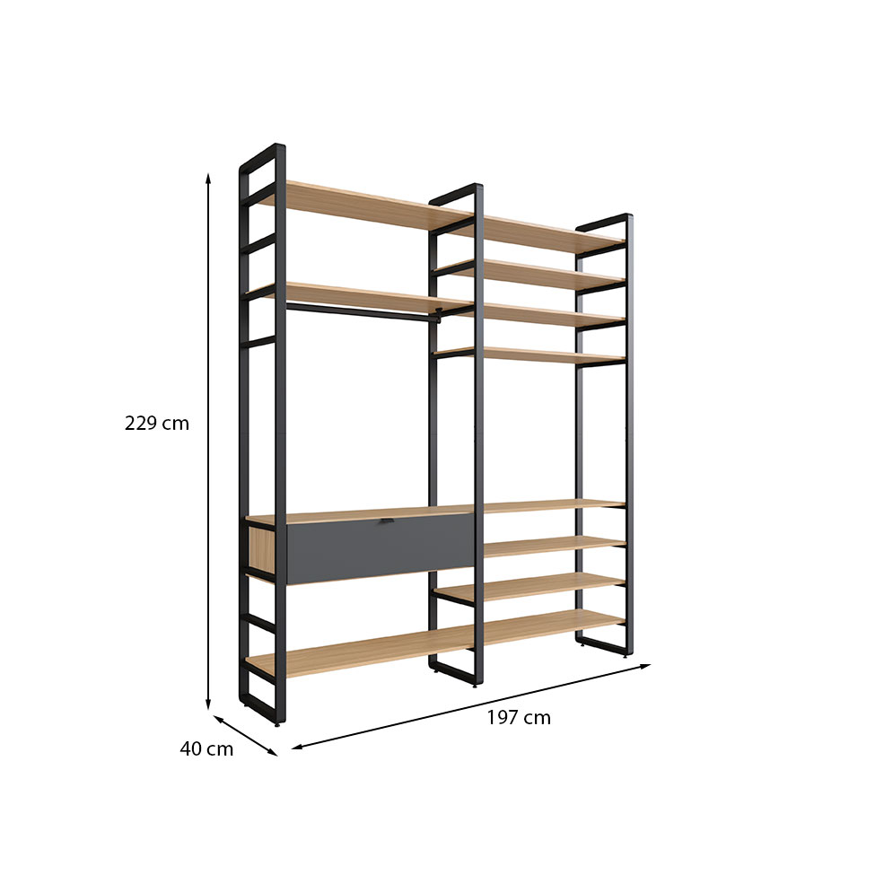 Guarda-Roupa Closet Modulado Industrial Philly 1 Gaveta Cedro e Grafite 197 cm