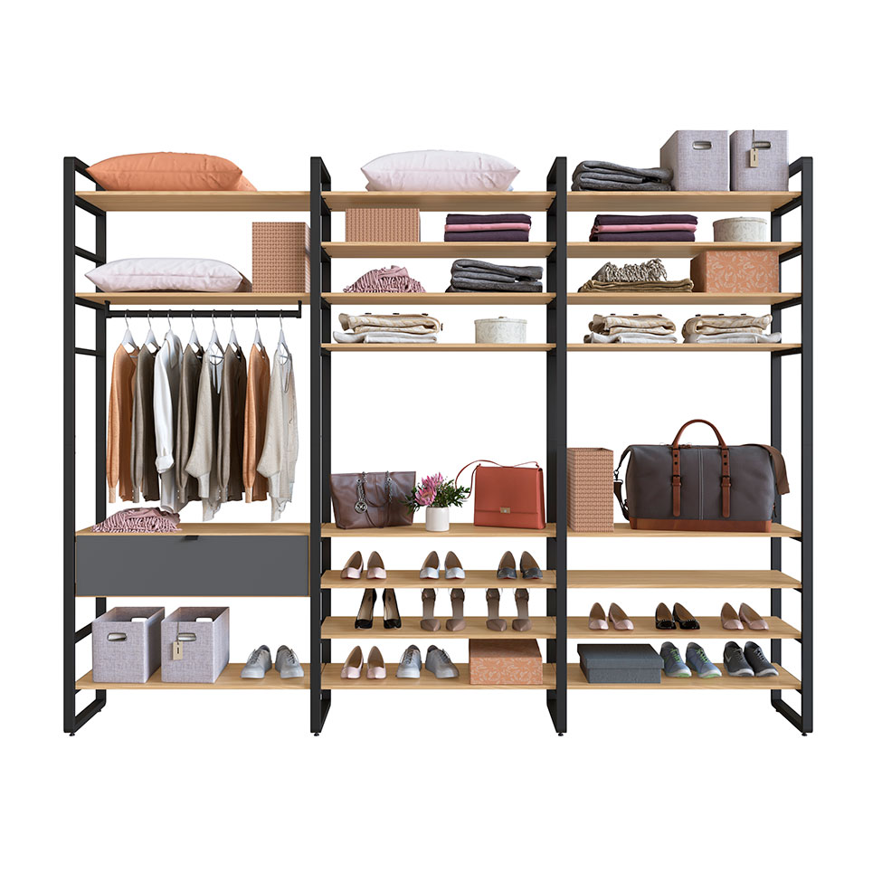 Guarda-Roupa Closet Modulado Industrial Philly 1 Gaveta Cedro e Grafite 294 cm