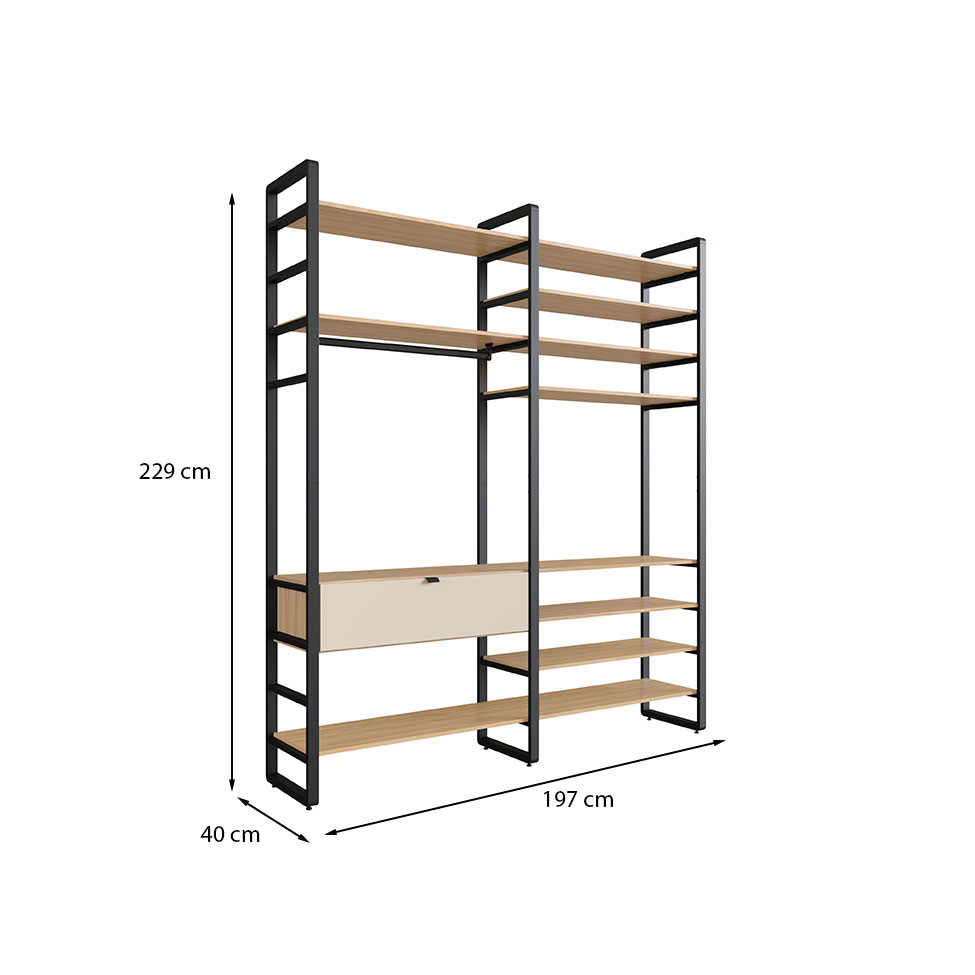 Guarda-Roupa Closet Modulado Industrial Philly 1 Gaveta Cedro e Off White 197 cm