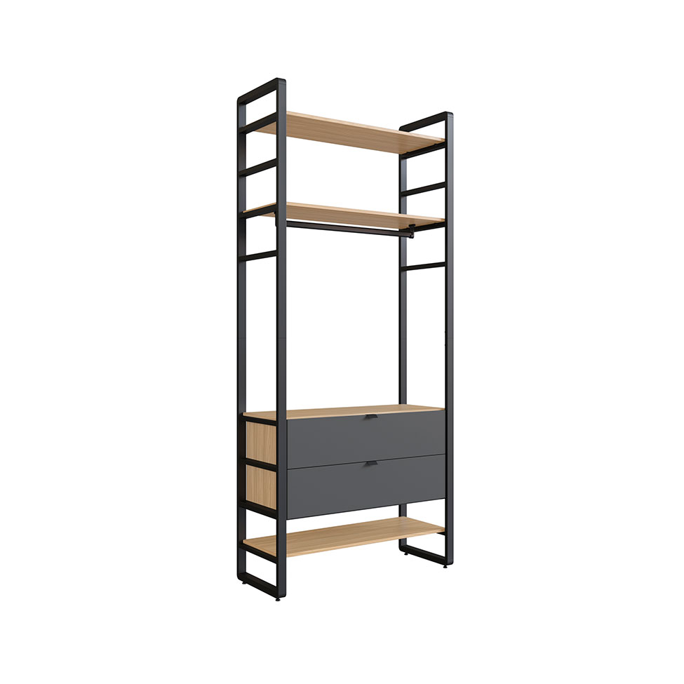 Guarda-Roupa Closet Modulado Industrial Philly 2 Gavetas Cedro e Grafite 101 cm