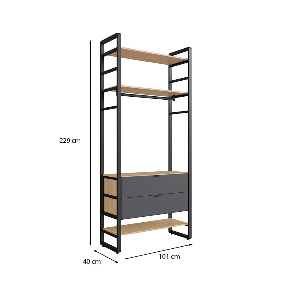Guarda-Roupa Closet Modulado Industrial Philly 2 Gavetas Cedro e Grafite 101 cm