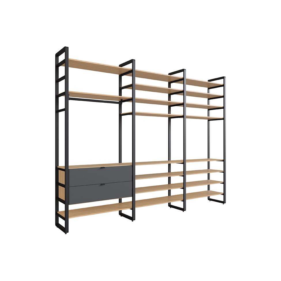 Guarda-Roupa Closet Modulado Industrial Philly 2 Gavetas Cedro e Grafite 294 cm