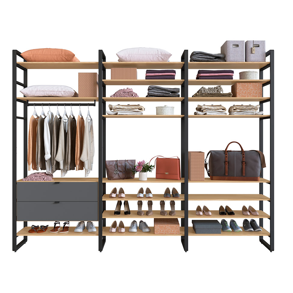 Guarda-Roupa Closet Modulado Industrial Philly 2 Gavetas Cedro e Grafite 294 cm