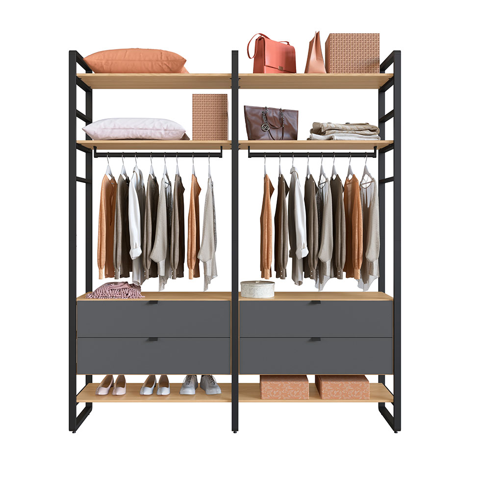 Guarda-Roupa Closet Modulado Industrial Philly 4 Gavetas Cedro e Grafite 197 cm