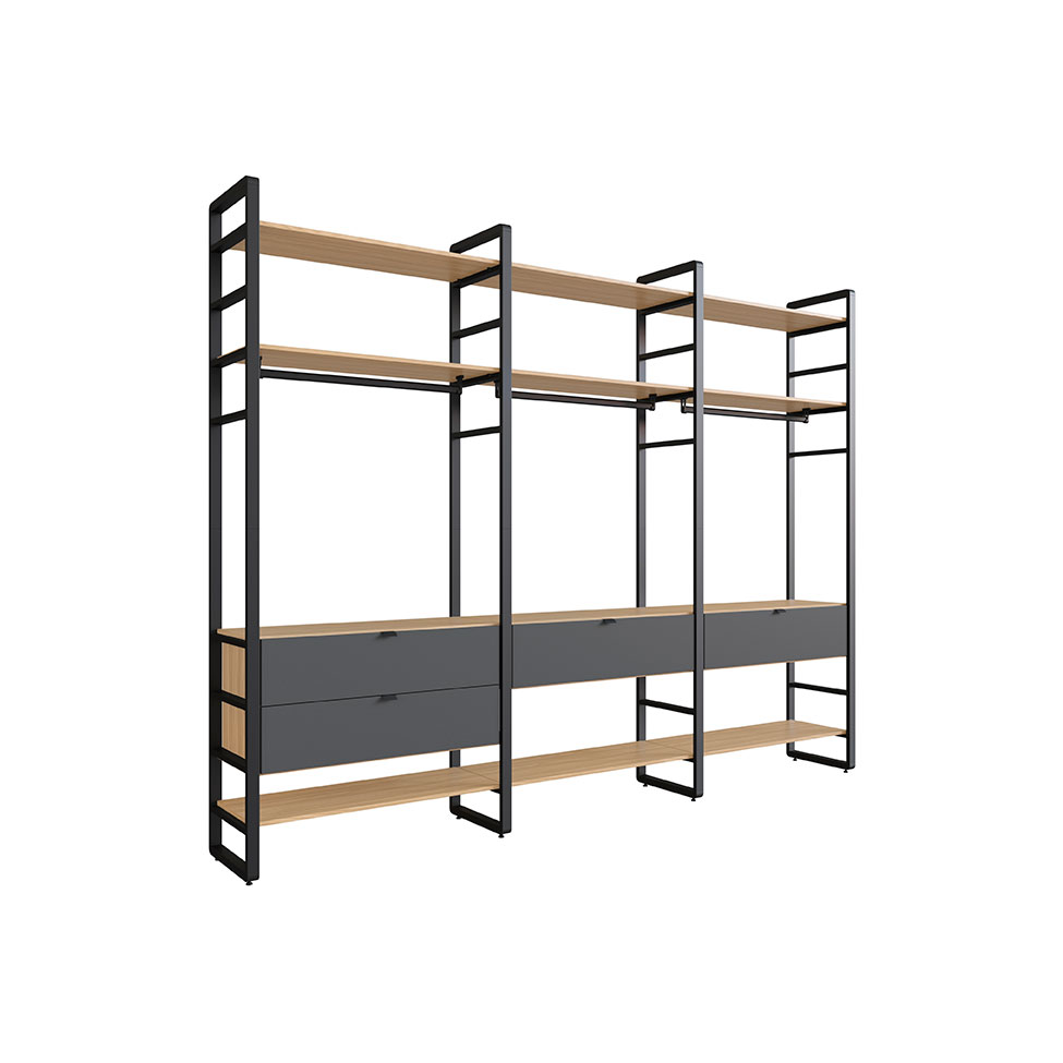 Guarda-Roupa Closet Modulado Industrial Philly 4 Gavetas Cedro e Grafite 294 cm