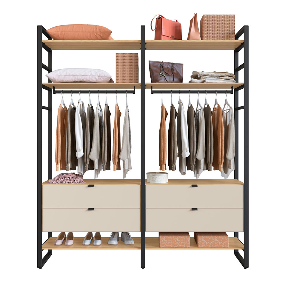 Guarda-Roupa Closet Modulado Industrial Philly 4 Gavetas Cedro e Off White 197 cm