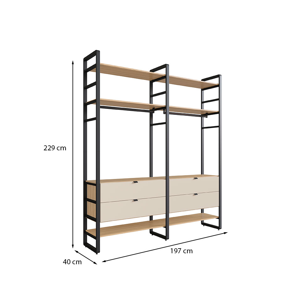 Guarda-Roupa Closet Modulado Industrial Philly 4 Gavetas Cedro e Off White 197 cm