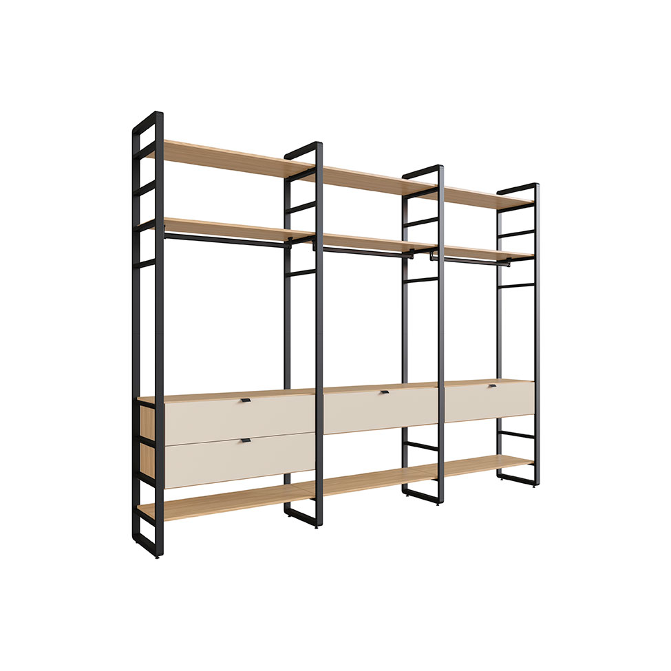 Guarda-Roupa Closet Modulado Industrial Philly 4 Gavetas Cedro e Off White 294 cm