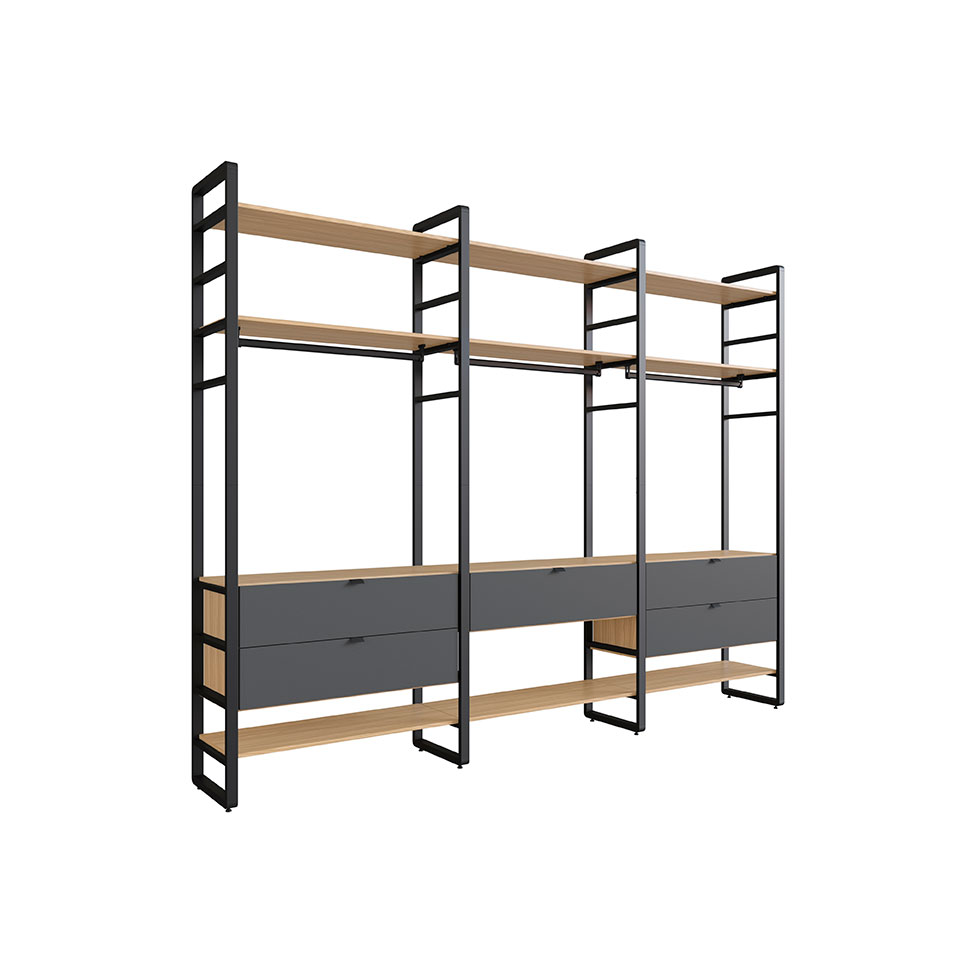 Guarda-Roupa Closet Modulado Industrial Philly 5 Gavetas Cedro e Grafite