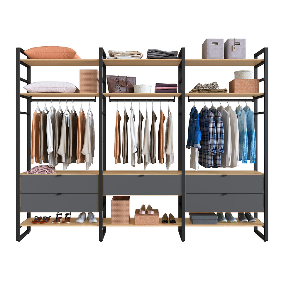 Guarda-Roupa Closet Modulado Industrial Philly 5 Gavetas Cedro e Grafite
