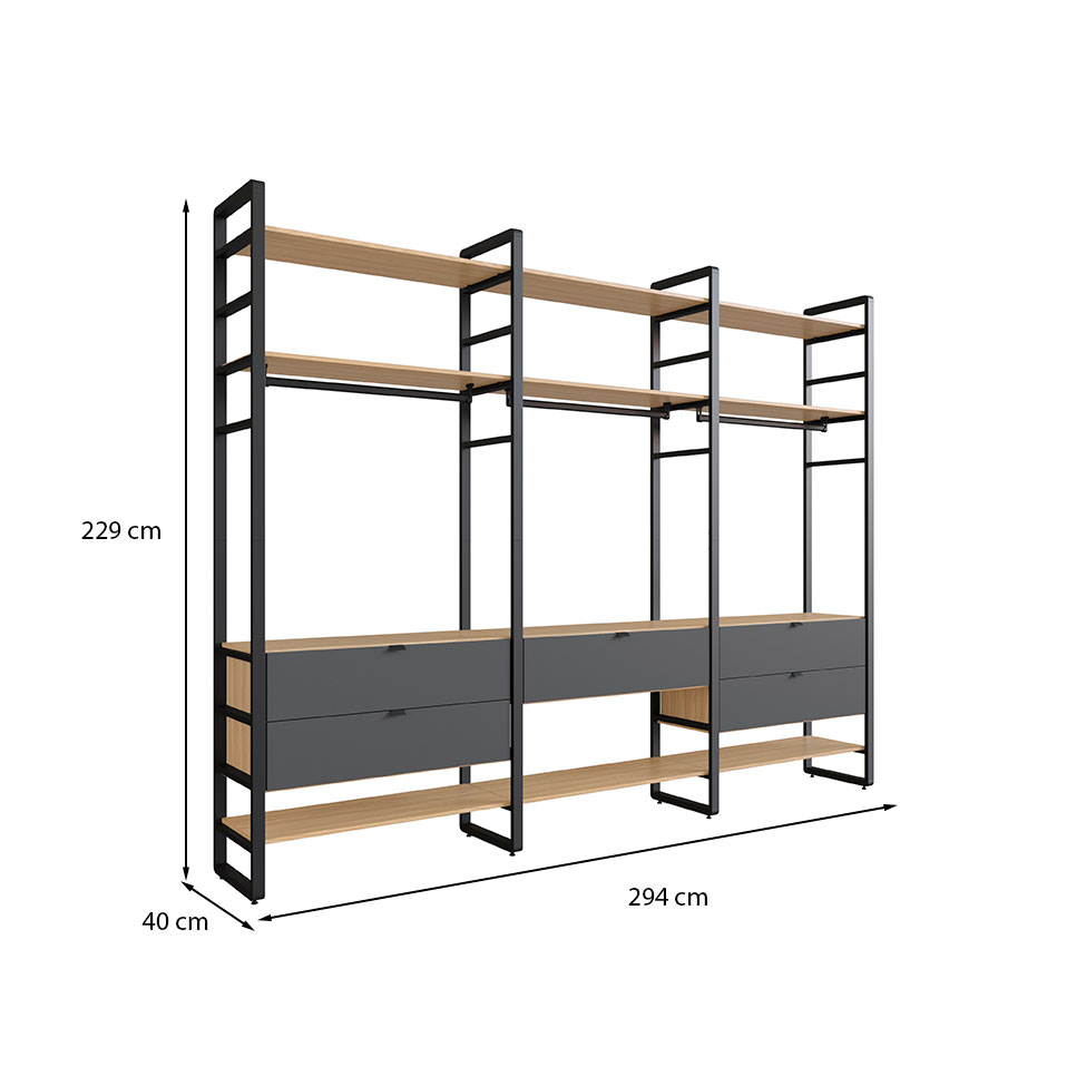Guarda-Roupa Closet Modulado Industrial Philly 5 Gavetas Cedro e Grafite