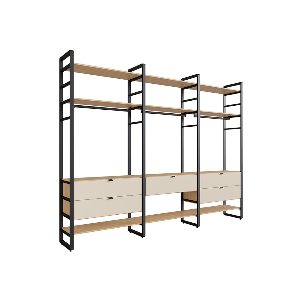 Guarda-Roupa Closet Modulado Industrial Philly 5 Gavetas Cedro e Off White