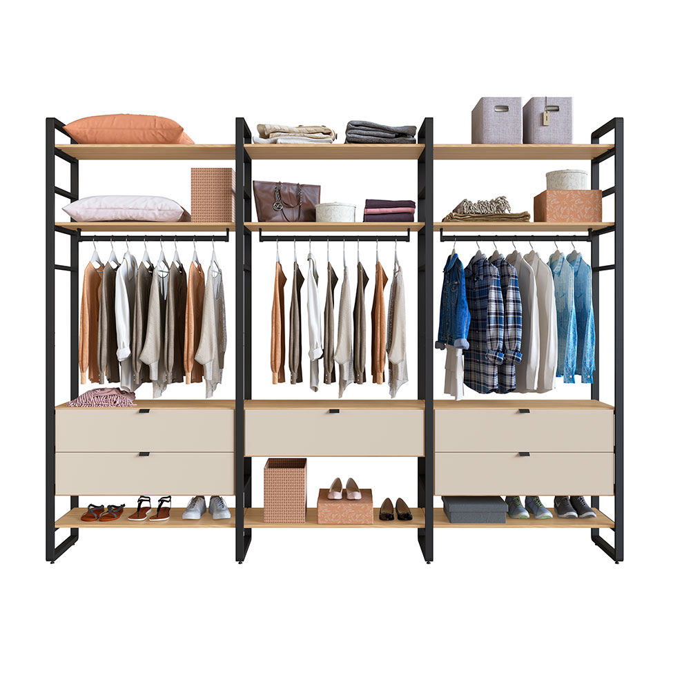 Guarda-Roupa Closet Modulado Industrial Philly 5 Gavetas Cedro e Off White