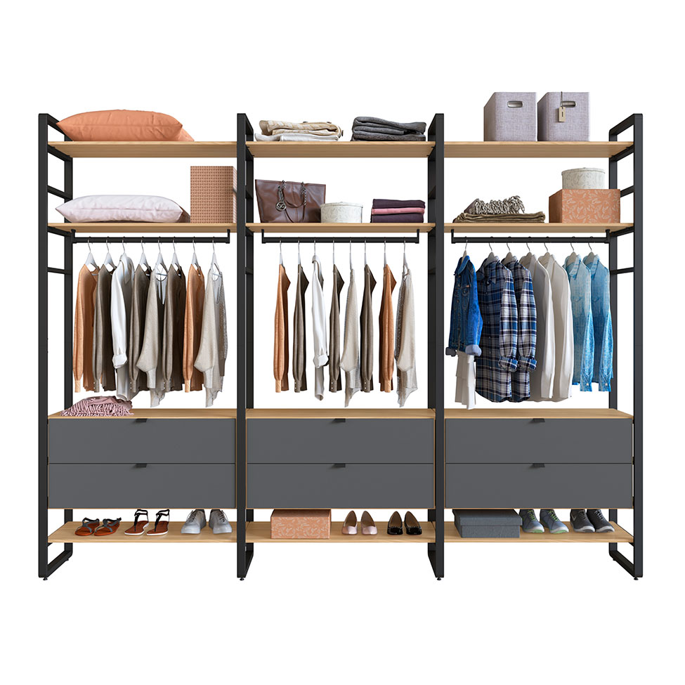 Guarda-Roupa Closet Modulado Industrial Philly 6 Gavetas Cedro e Grafite