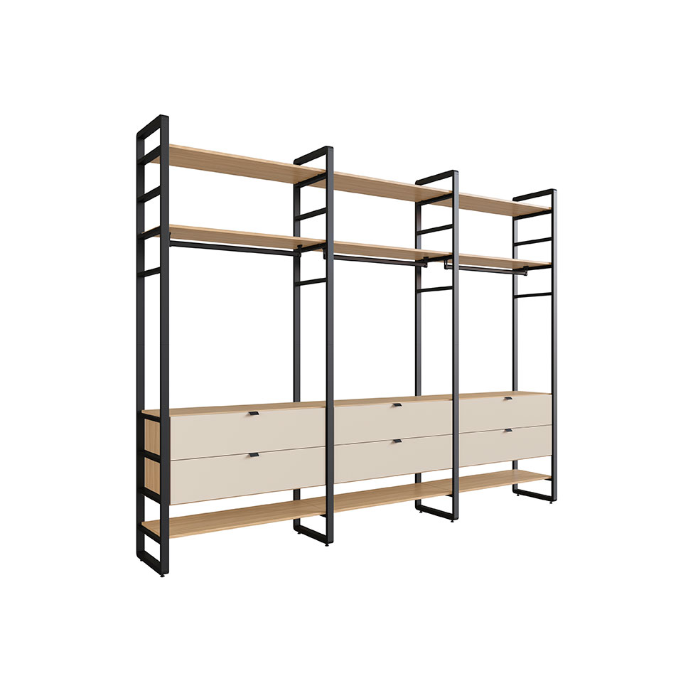 Guarda-Roupa Closet Modulado Industrial Philly 6 Gavetas Cedro e Off White