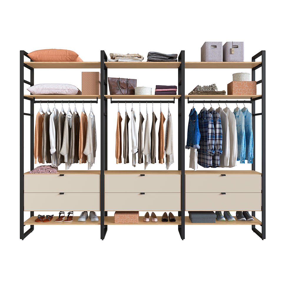 Guarda-Roupa Closet Modulado Industrial Philly 6 Gavetas Cedro e Off White