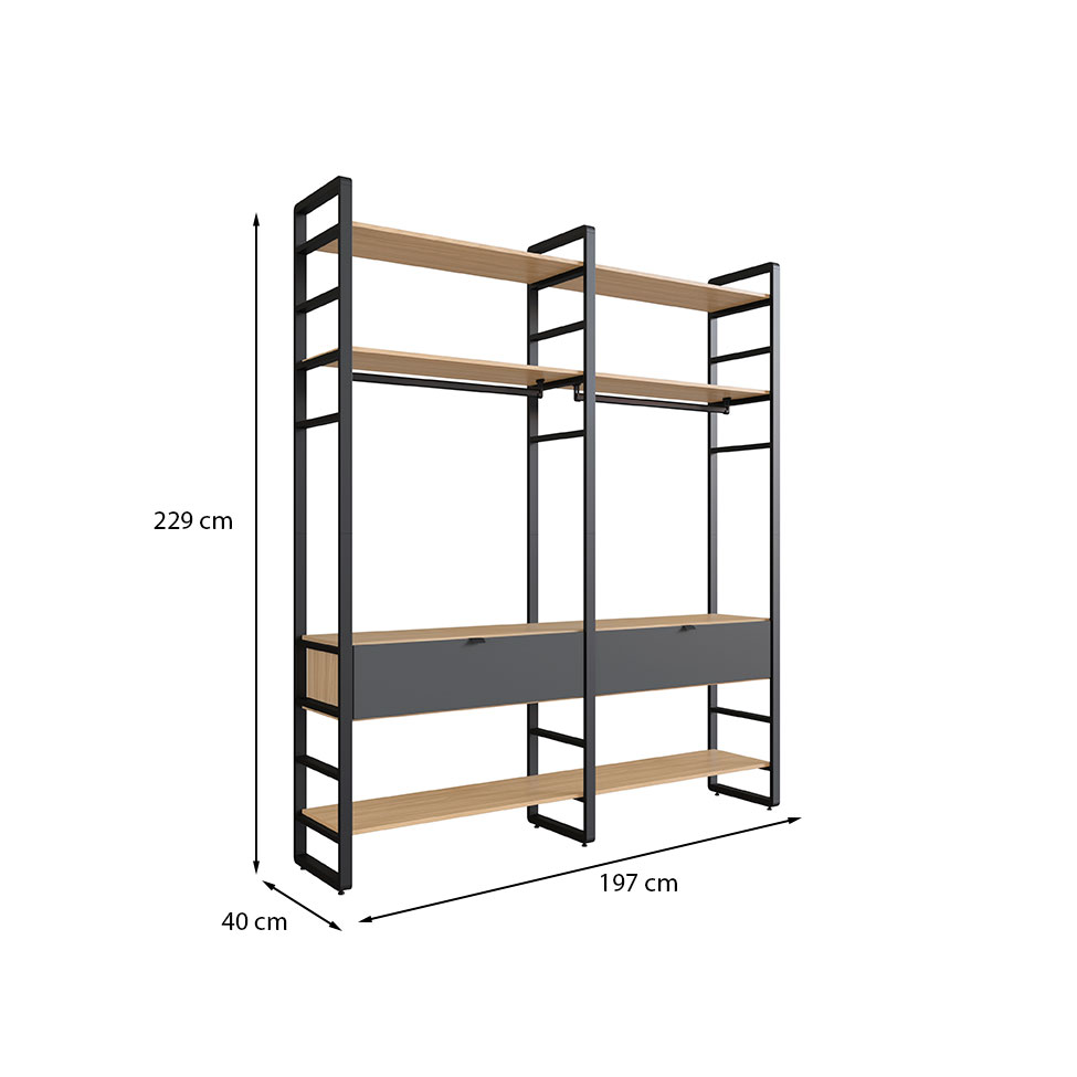 Guarda-Roupa Closet Modulado Industrial Philly I 2 GV Cedro e Grafite 197 cm