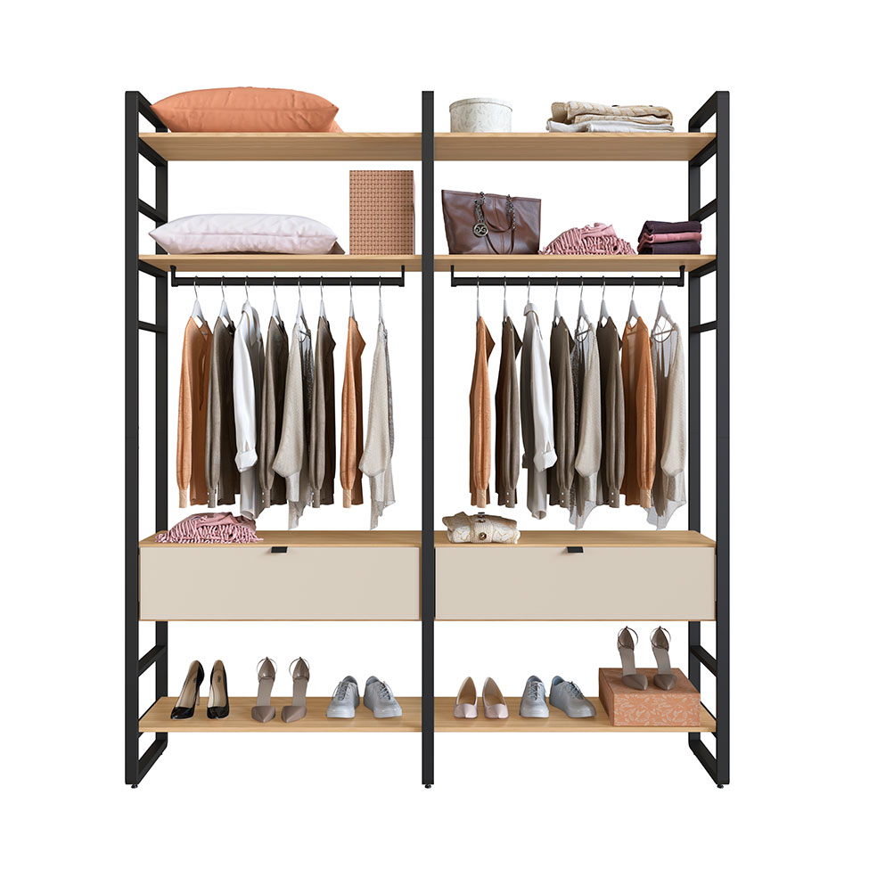 Guarda-Roupa Closet Modulado Industrial Philly I 2 GV Cedro e Off White 197 cm