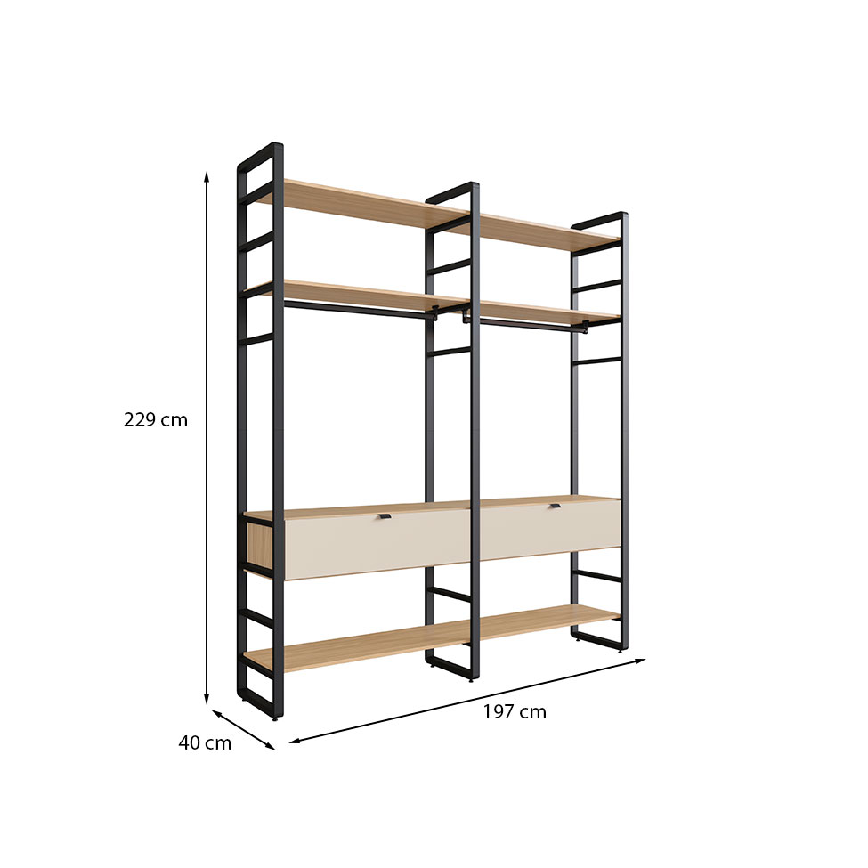 Guarda-Roupa Closet Modulado Industrial Philly I 2 GV Cedro e Off White 197 cm