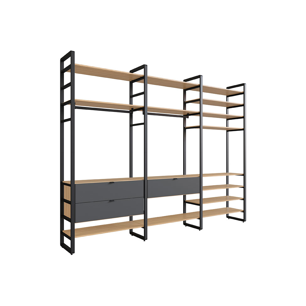 Guarda-Roupa Closet Modulado Industrial Philly I 3 GV Cedro e Grafite 294 cm