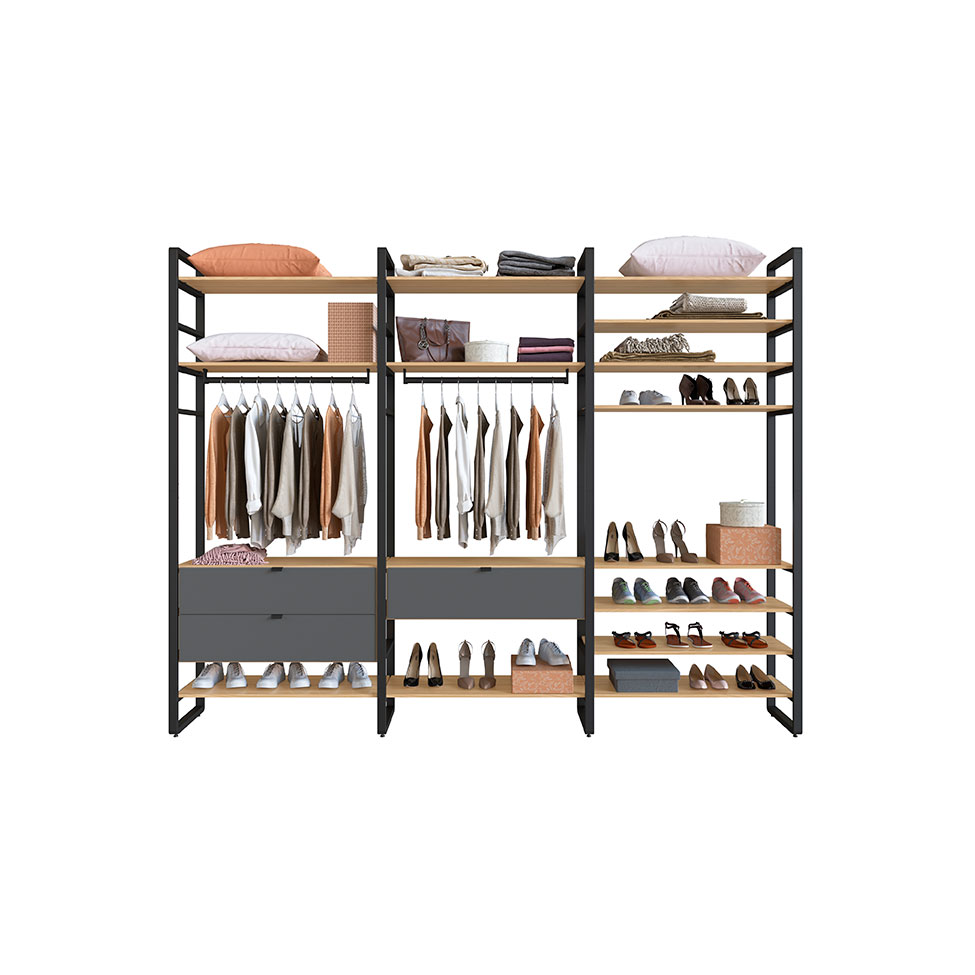 Guarda-Roupa Closet Modulado Industrial Philly I 3 GV Cedro e Grafite 294 cm