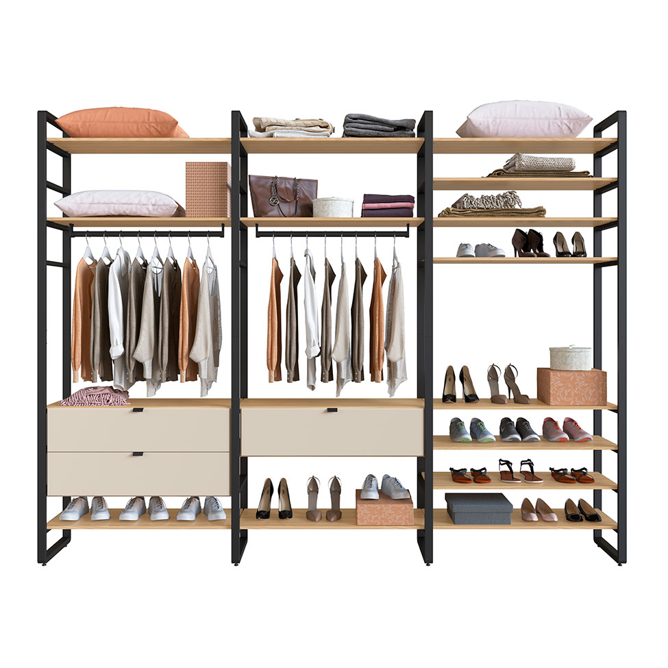 Guarda-Roupa Closet Modulado Industrial Philly I 3 GV Cedro e Off White 294 cm