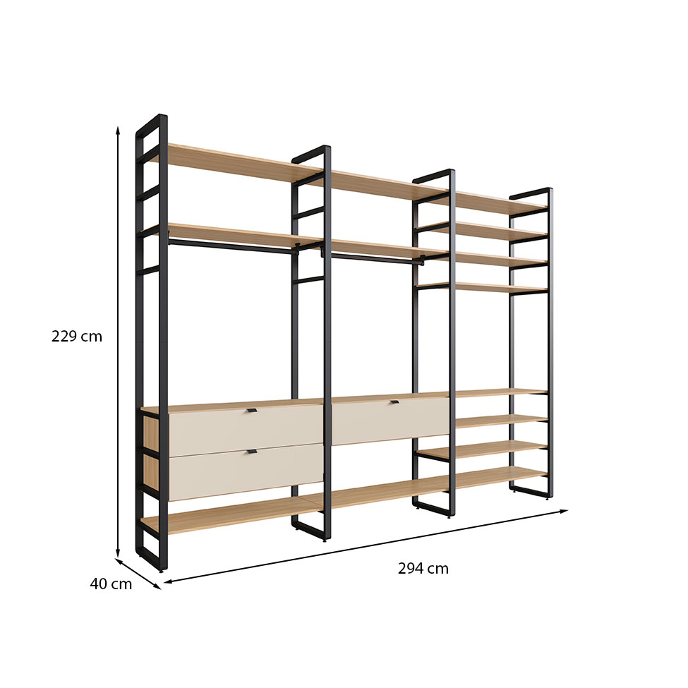 Guarda-Roupa Closet Modulado Industrial Philly I 3 GV Cedro e Off White 294 cm