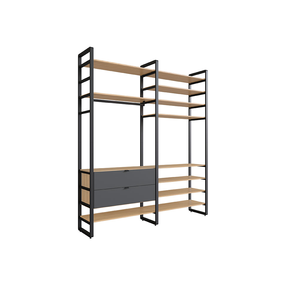 Guarda-Roupa Closet Modulado Industrial Philly II 2 GV Cedro e Grafite 197 cm